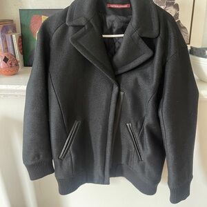 Comptoir Des Cotonniers Black Textured Wool Coat